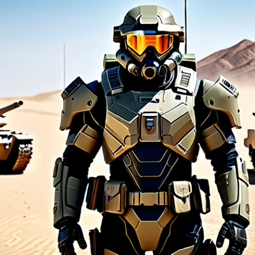 Home 11 ** "A skilled Terran commander, fully clothed in futuristic military armor, strategically commanding a large army of Marines and Siege Tanks on a desert battlefield, appropriate attire, safe for work, perfect anatomy, professional, high quality."
**