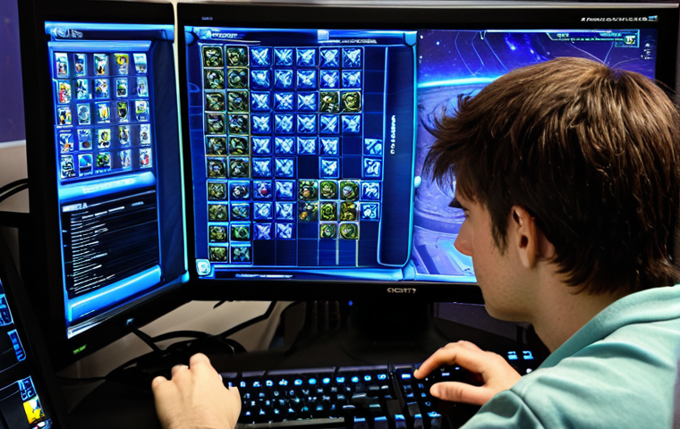 스타크래프트2 플레이 하이라이트 - **Image Prompt:** "A strategy game player intensely focused on a computer screen, managing resources...