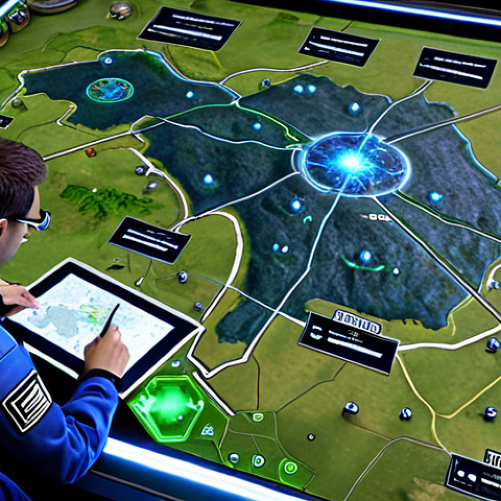 스타크래프트2 맵별 전략 - Strategic Map Analysis**
"A professional strategist carefully examining a holographic map of a Star...